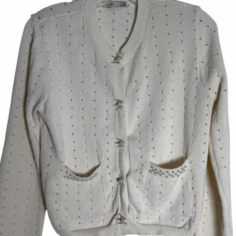 Black Tape Cream Star Button Cardigan - Casual Date- Size M - Picture 2 of 5